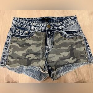 Denim army and stud jean shorts